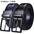 1Pcs Men's Leather Reversible Belt - Classic & Fashion Designs Two in One Belts With Rotated Buckle