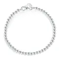 100% 925 Solid Real Sterling Silver Fashion 4mm Beads Chain Bracelet for Women 20cm For Teen Girls