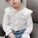 Spring Autumn Girls Children Lapel Blouse With Flared Sleeves Shirt Long-Sleeved Cotton Lace Child
