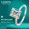 KNOBSPIN 4ct Emerald Moissanite Ring s925 Sterling Sliver Plated 18k White Gold Wedding Band