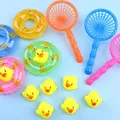 Kids Floating Bath Toys Mini Swimming Rings Rubber Yellow Ducks Fishing Net Washing Swimming Toddler