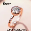 Lnngy 0.5CT Bezel Moissanite Ring With Certificate 925 Sterling Silver Solitaire Rings for Women