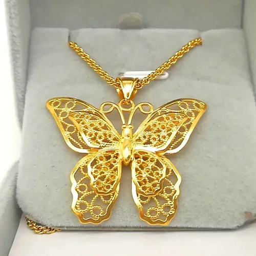 Real 18k Golden Color Butterfly Pendant for Women Necklace Necklaces Chain Wedding Engagement Fine Jewelry Not fade