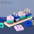 Montessori Toy Wooden Building Blocks Early Learning Educational Toys Color Shape Match Kids Puzzle