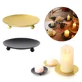 Iron Black Gold Plated Candle Holders Pillar Metal Plate For Wedding Party Festival Candlestick