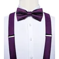 DiBanGu Luxury Purple Silk Men's Suspenders Leather Metal 6 Clips Adjustable Braces Pre-Tied Bow Tie