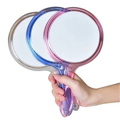 Hand Mirror Double-sided Handheld Mirror 1x/3x Magnifying Mirror With Handle Transparent Hand Mirror Rounded Shape Makeup Mirror
