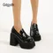 Gdgydh Chunky Platform Loafers Heel Patent Leather Slip On Casual Shoes Women Lady Office Shoes