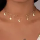 Dainty Simple Gold Color Moon Star Necklace Double Layer Beads Tassel Clavicle Chain Choker for