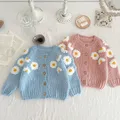 MILANCEL Autumn Baby Clothes Dasiy Embroidery Girls Sweaters Single Breast Knitwear Toddler