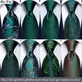 Hi-Tie Teal Green Solid Paisley Silk Wedding Tie For Men Fashion Design Quality Hanky Cufflink Men