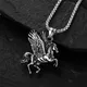Retro Greek Mythology Titanium Steel Pegasus Unicorn Pendant Necklace Double-Winged Pegasus Hipster