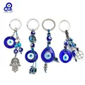 Lucky Eye Fatima Hand Heart Butterfly Keychain Car Keyring Blue Turkish Evil Eye Key Chain for Women