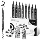 Arrtx Black Acrylic Paint Pens 8 Pack Brush and Fine Tip Paint Markers for Rock Painting Drawing