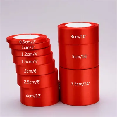 25Yard/roll 6mm-75mm Red Satin Ribbon Bow Craft Wedding Party Decor Gift Wrapping Scrapbooking Supplies DIY Packing Material