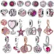 New 925 Sterling Silver Pink series Mom Beads Charm Fit Original Pandora Bracelets DIY Charm For