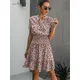 Dress Women Leopard Casual Black Summer Ruffle Mini Dresses Buttons Ladies Purple Waisted Fitted