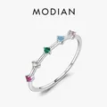 Modian 925 Sterling Silver Rainbow CZ Simulated Diamond Stacking Slim Rings Fashion Bands For Women