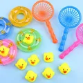 5Pcs/set kids Floating Bath Toys Mini Swimming Rings Rubber Yellow Ducks Fishing Net Washing