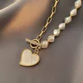 Korean Pearl Hollow Chain Clasp Necklace for Women Heart Pendant Women's Necklace Party Gift Vintage