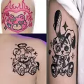 32pc/Set Dark Cartoon Bear Rabbit Tattoo Stickers Women Waterproof Black White Watercolor Art Fake