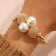 Vintage Geometric Hyperbole Gold Color Metal Open Bangle for Women Lady Charm Pearl Ball Female Cuff