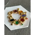 Brass Statement Chunky Colorful Retro Beads Bracelet Women Jewelry Designer T Show Runway Gown Rare