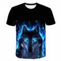 Kids Boys T-shirt Baby Short Sleeve Animal Wolf Tops Children Summer Print 3D Sweatshirt 1-14 Years