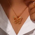 2023 Trend Jewelry Stainless Steel 18K Gold Plated 3A Zircon Stone Luxury Butterfly Pendant Necklace