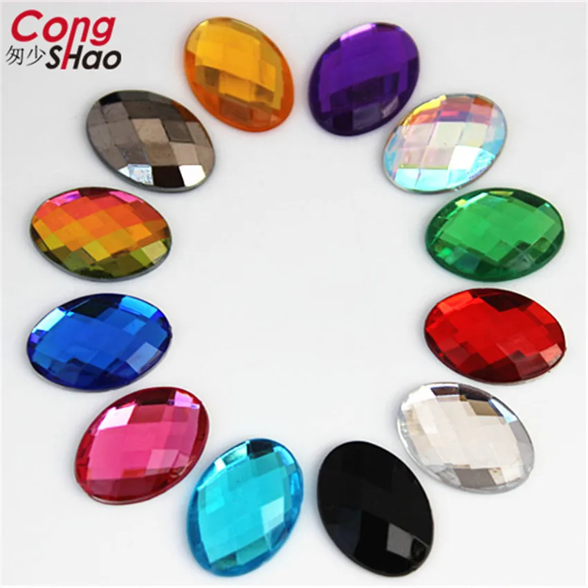 Cong Shao 50pcs 13*18mm Colorful Acrylic Rhinestone Flat Back Oval Shape Stones And Crystals Clothing Crafts Accessories ZZ724