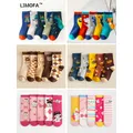 LJMOFA 5 Pairs Cotton Kids Socks Dinosaur Cartoon Cute Toddler Girls Socks Casual Sport Boys Socks