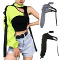 Women Chic Choker One Long Sleeve Strap Buckle Reflective Halter Smock Blouse Female Clothing