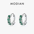 Modian 925 Sterling Silver Green And Clear Rhombus Zirconia Hoop Earrings For Women Party Simple Ear