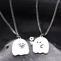 Cute Ghost Little Monster Flower Necklace Lover Couple Necklaces Pendant Charm Sweater Clavicle