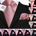 Hi-Tie 100% Silk Classic Men's Wedding Coral Pink Red Peach Tie Pocket Square Cufflinks Set Rose