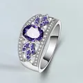 Fashion 925 Silver Color Female Rings Flower Shaped Amethyst Wedding Sterling Plata Ring for Women