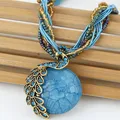 Bohemia Statement Rhinestone Peapock Pendant Necklace Multilayer Chains Vintage Opal Necklace Women