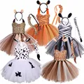 Baby Girls Halloween Animal Cosplay Costume Kids Forest Theme Giraffe Cows Tiger Leopard Zebra Print