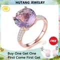 Natural Pink Amethyst Sterling Silver Rose Gold Plated Ring 6.5 Carats Firework Cutting Brilliant
