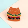 Creative Cartoon Food Brooches Custom Cat Hamburger Enamel Pin Shirt Bag Button Badges Gift for Kids