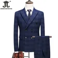 ( Jacket + Vest + Pants) S-5XL Brown Retro Plaid Suit Spring and Autumn British Style Mens Suit