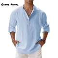 New Cotton Linen Shirts for Men Casual Shirts Lightweight Long Sleeve Henley Beach Shirts Hawaiian T
