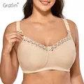 Gratlin Women's Breastfeeding Nursing Bra Plus Size Cotton Wirefree Soft Maternity Bra With Lace DD