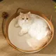 MADDEN Japanese Pet Cat Bed Round Hand Woven Rattan Cat Beds Summer Cooling Kitten Basket Cotton