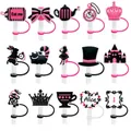 1pcs Pink Style Silicone Straw Covers Caps for Cup 8mm Crown Bow Tie Straw Toppers Tips for 30&40 Oz
