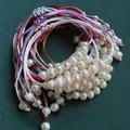 Irregular Real Natural Freshwater Pearl Bracelets for Women Girls Colorful Rope Potato Pearl Charm