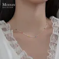 Modian 925 Sterling Silver Rainbow Color Crystal Fashion Necklace For Women Shiny Simple Long Chain