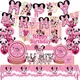 New Minnie Mouse Birthday Party Decorations Paper Plate Napkin Disposable Party Tableware Balloon