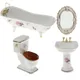 1/12 Dollhouse Mini Furniture Ceramic Bathroom Set Toilet Bathtub & Sink #5