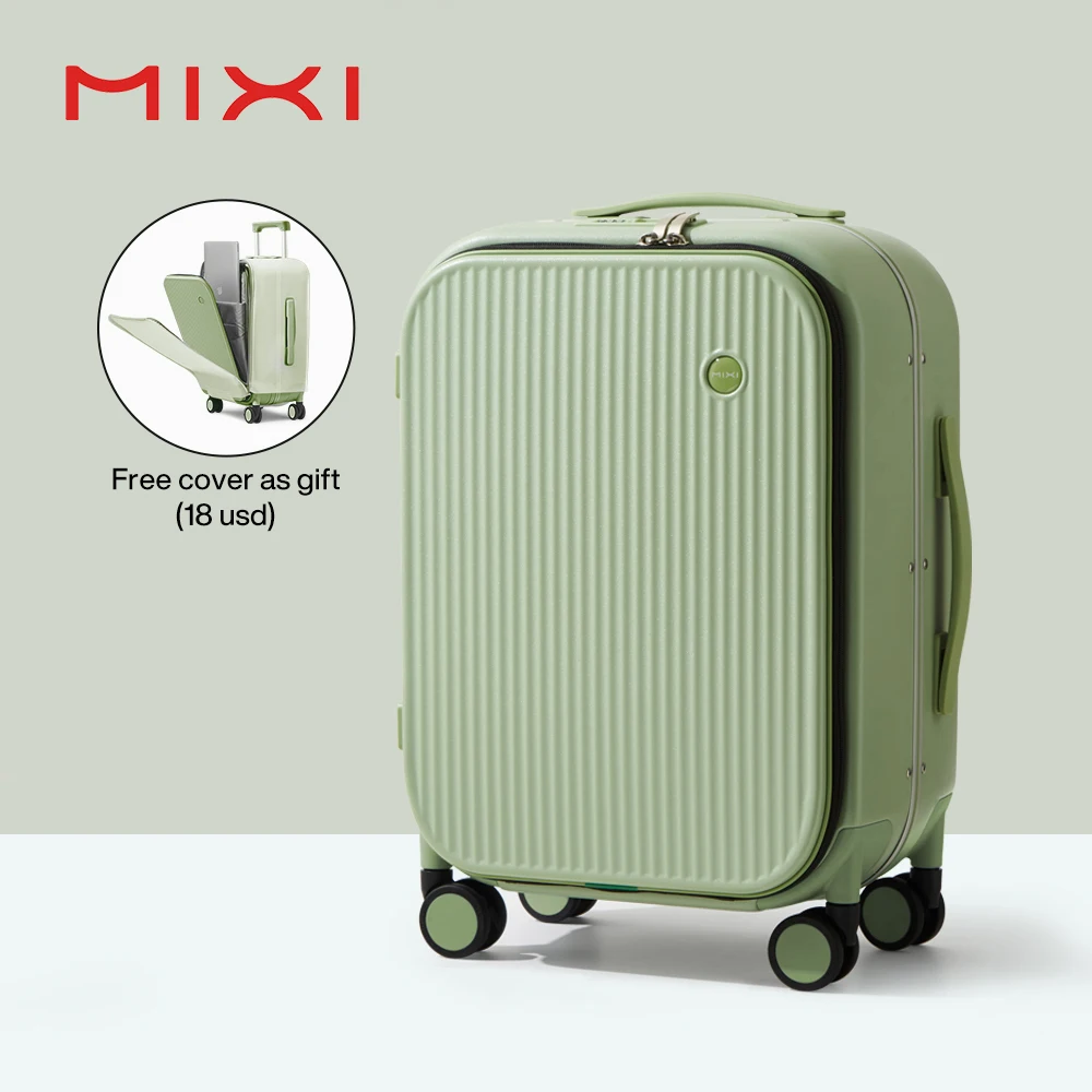 Mixi 2023 New Men 18'' 20''Carry On Suitcase Aluminum Frame Front Laptop Pocket Luggage 100% PC TSA Lock Spinner Wheels